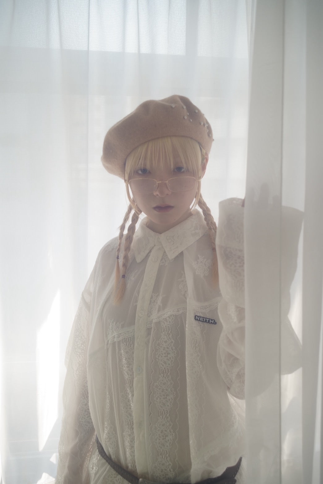 Too Big Ribbon Lace Shirt(White)