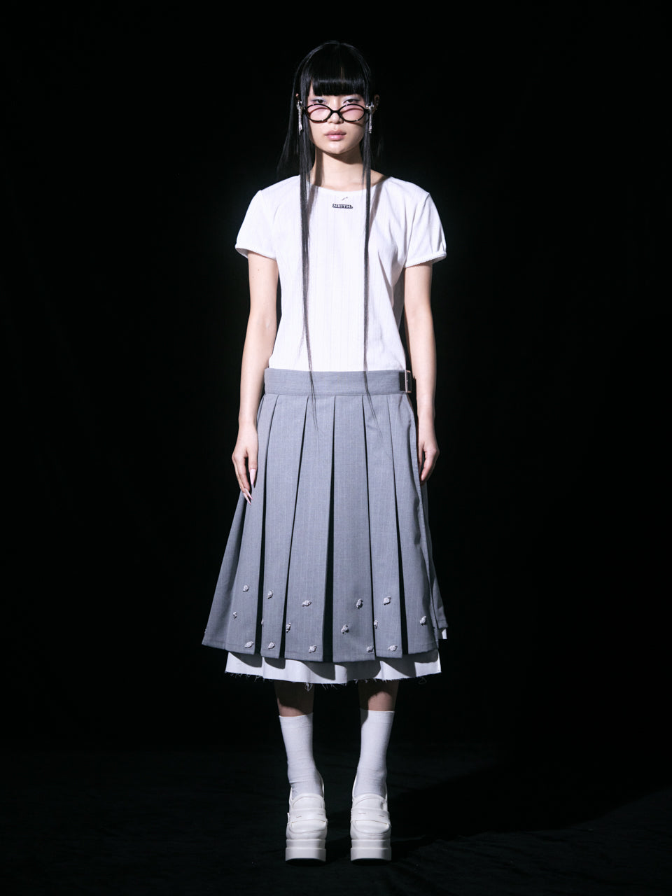 【Last2】Rose Pleats Skirt Pants(Gray)