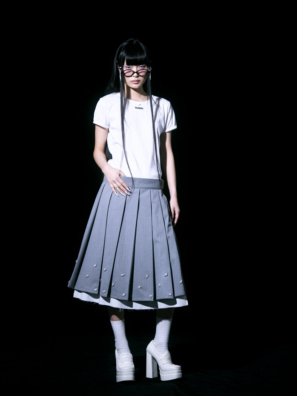 【Last2】Rose Pleats Skirt Pants(Gray)