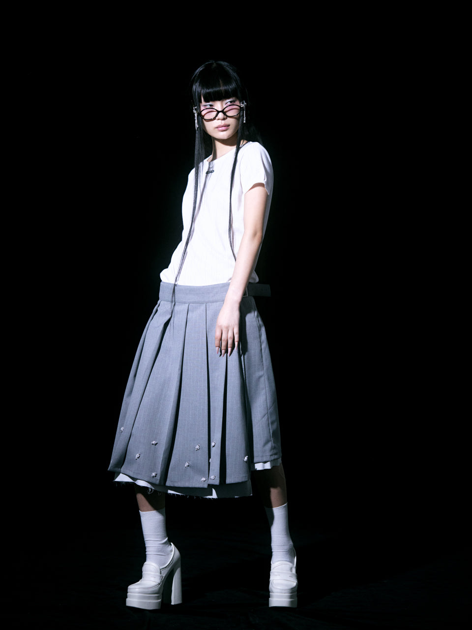 【Last2】Rose Pleats Skirt Pants(Gray)