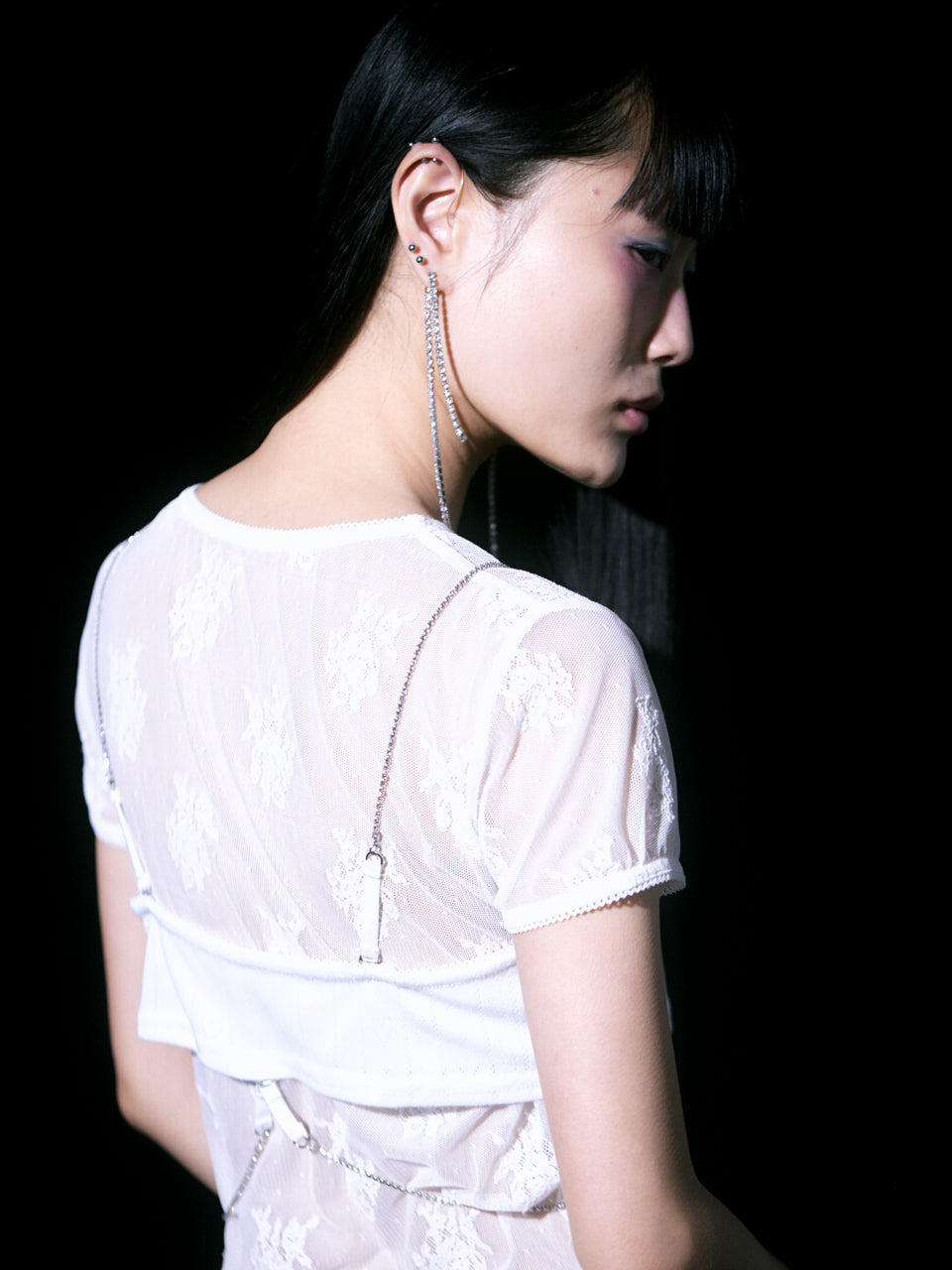 【Last1】Lace Simple T-shirts(White)