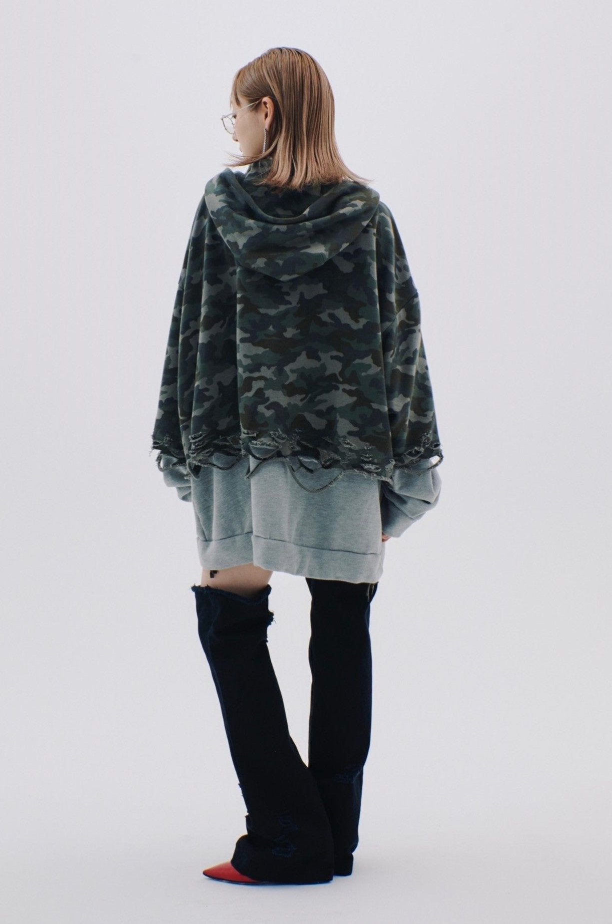 【Last1】Layered Crush Hoodie(Camo×Gray)