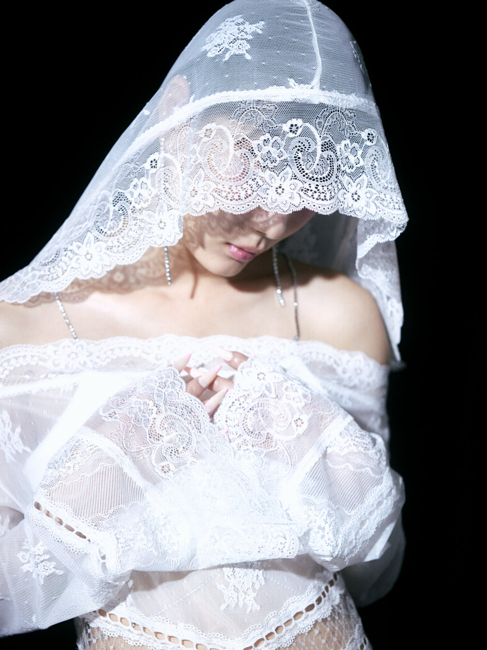 【Back in stock】Veil Off-shoulder Dress(White)