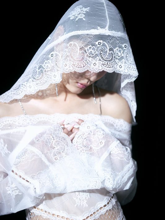 【Back in stock】Veil Off-shoulder Dress(White)