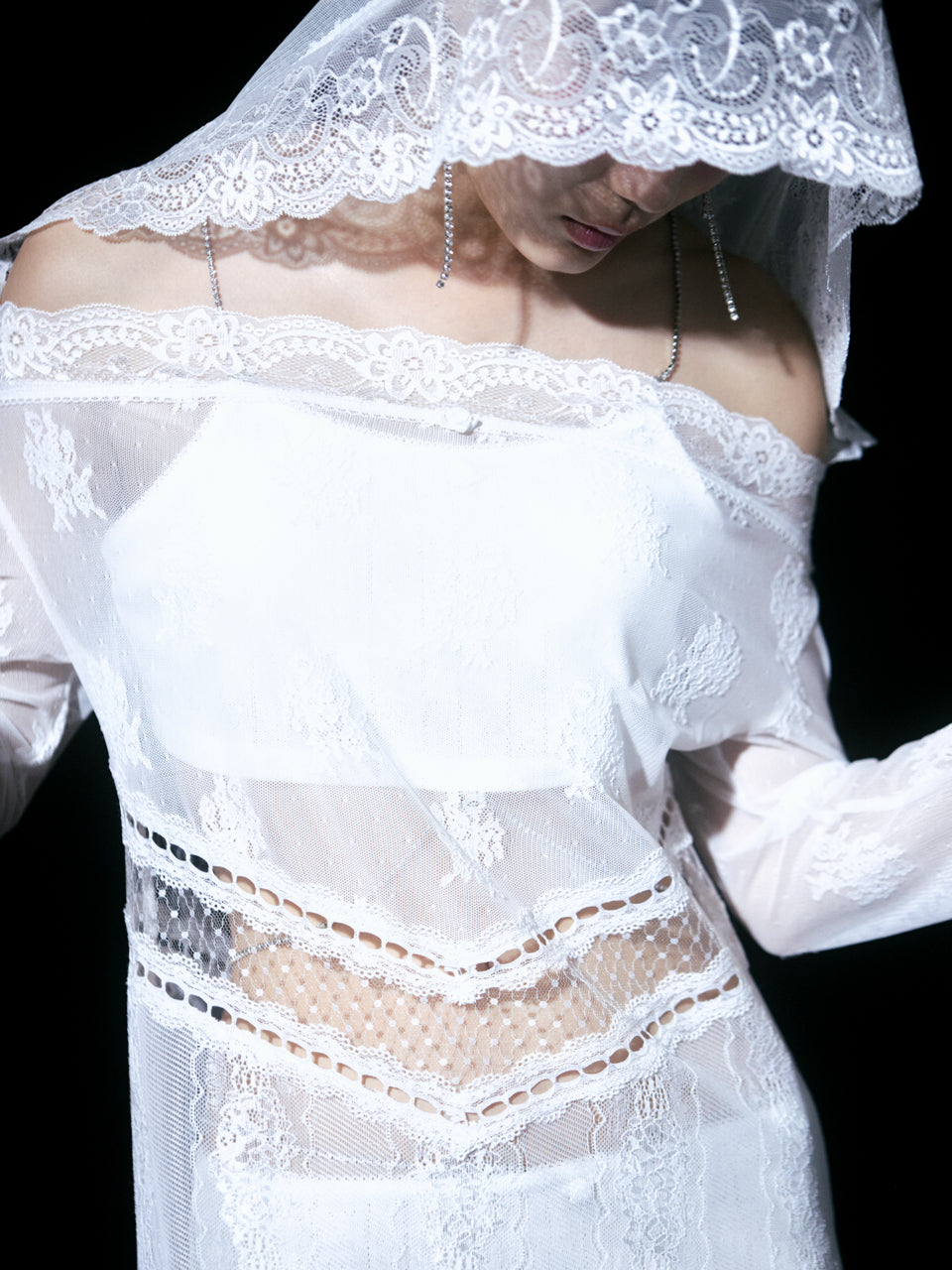 【Back in stock】Veil Off-shoulder Dress(White)