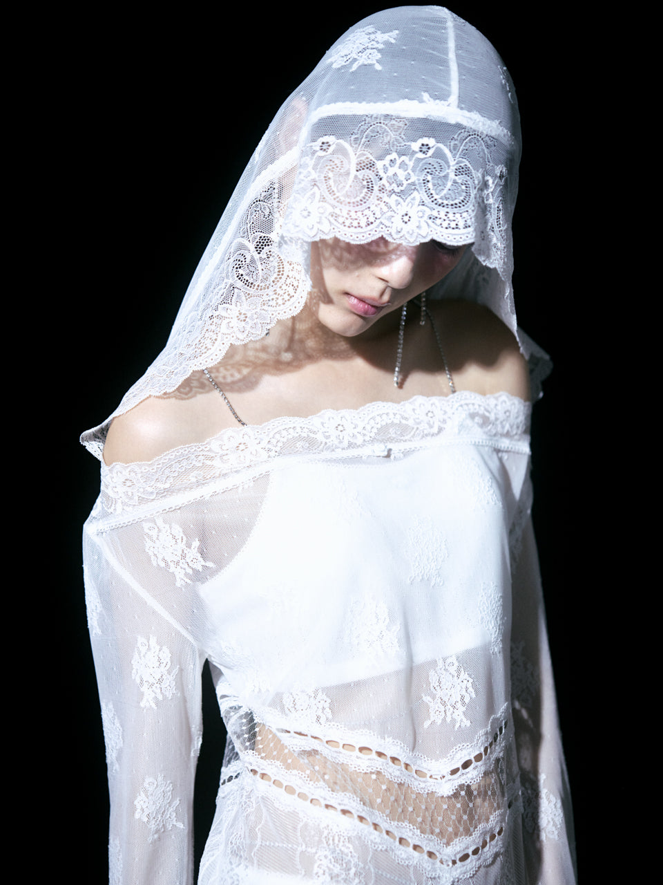 【Back in stock】Veil Off-shoulder Dress(White)