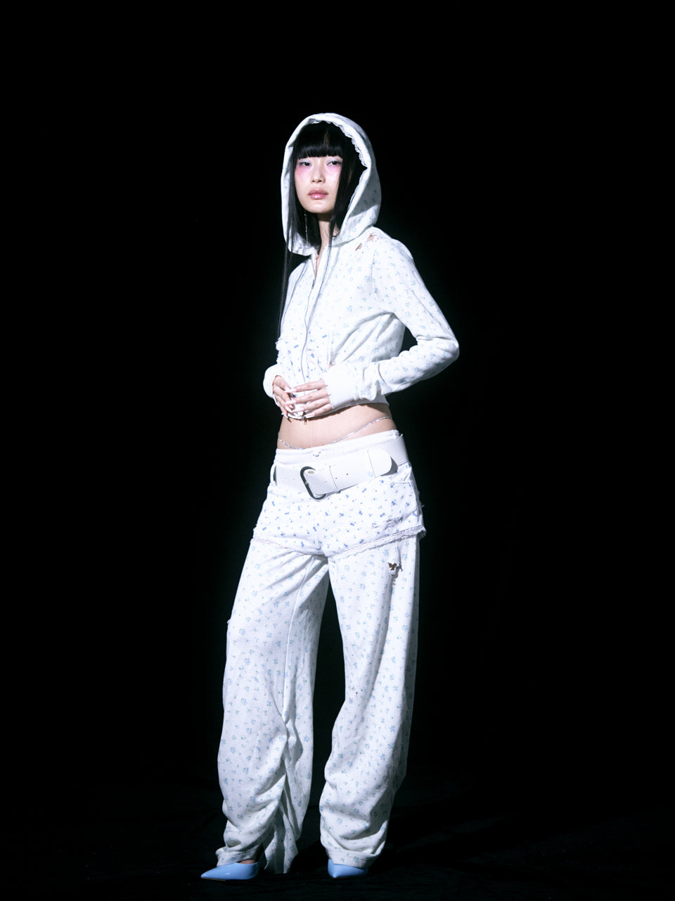 Flower Thermal Hoodie(Blue)