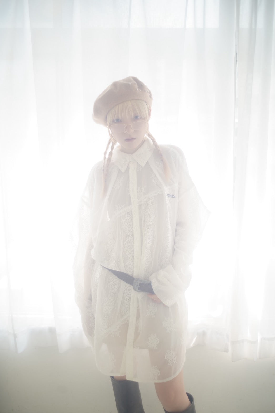 Too Big Ribbon Lace Shirt(White)