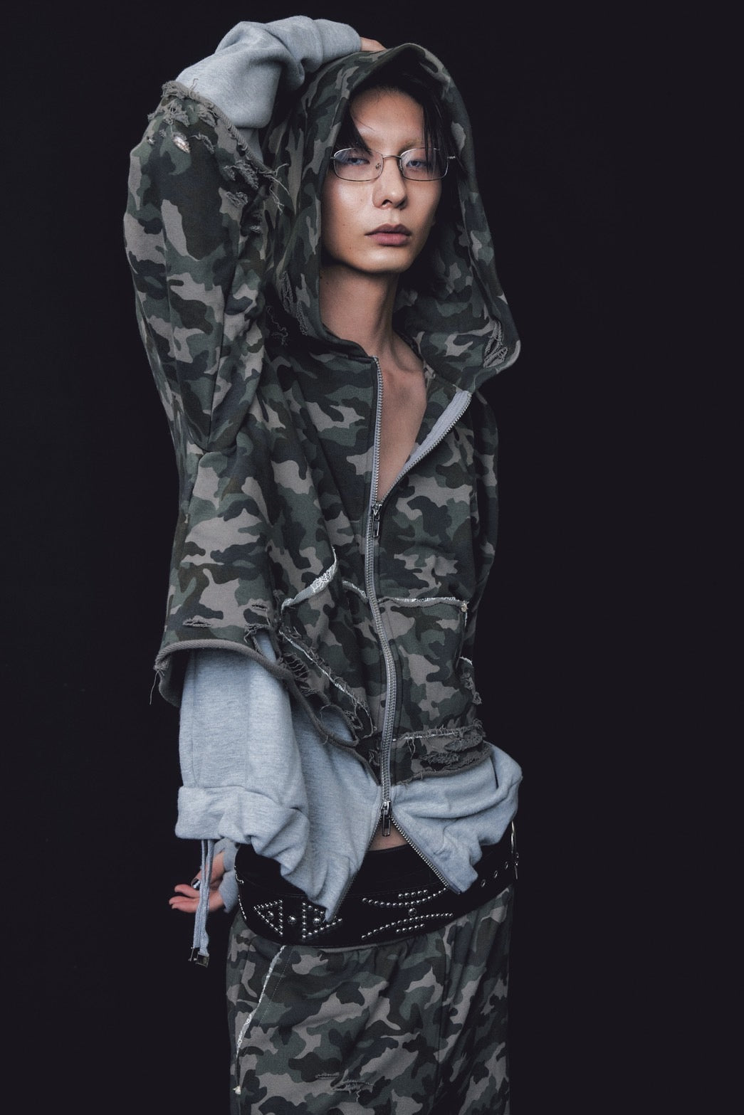 Layered Crush Hoodie(Camo×Gray)