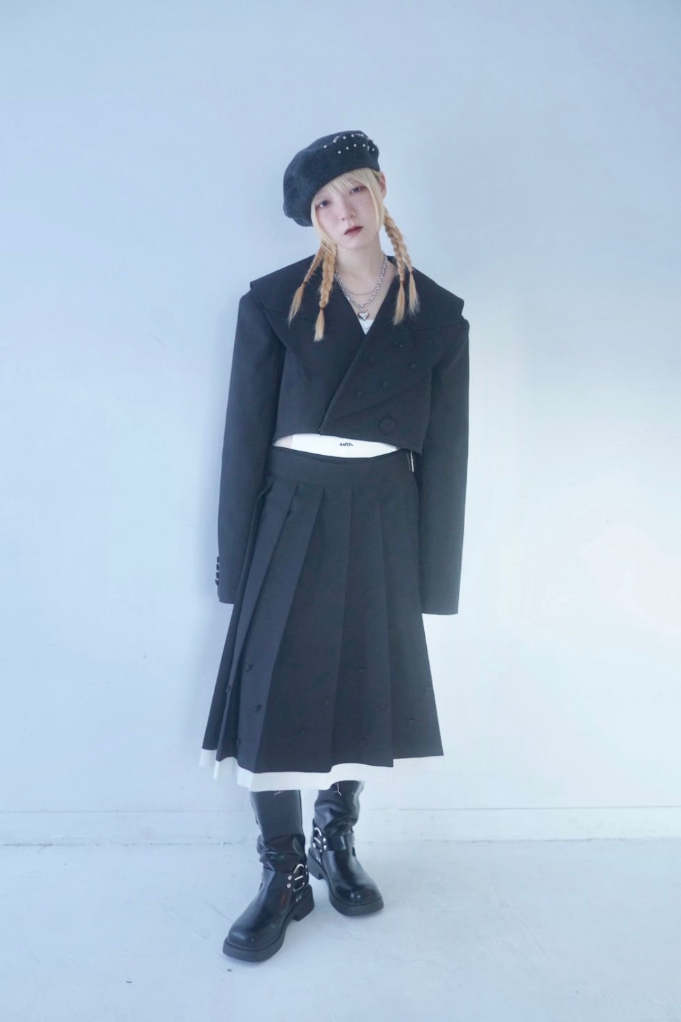 Rose Pleats Skirt Pants(Black)