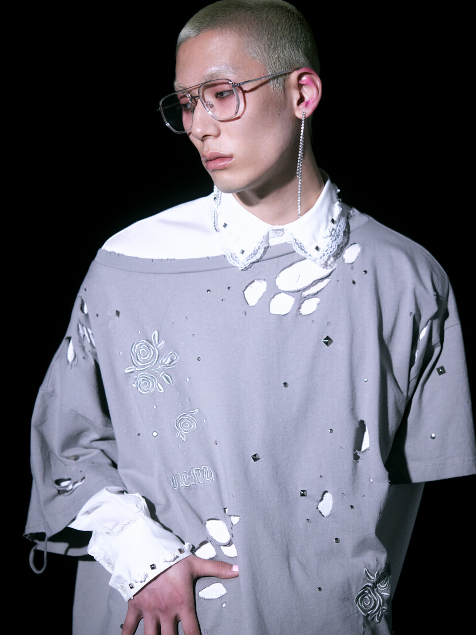 Rose Studs Shirts(White)【4月中旬発送】