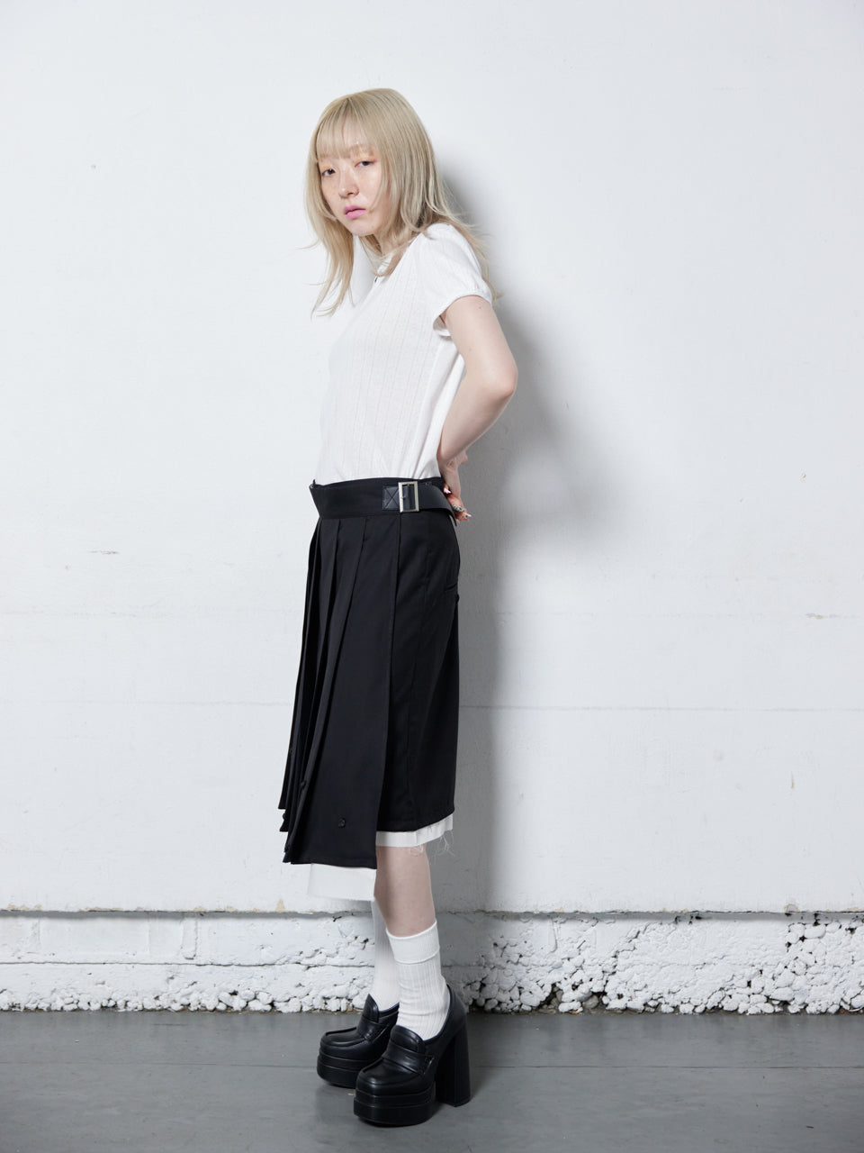 Rose Pleats Skirt Pants(Black)