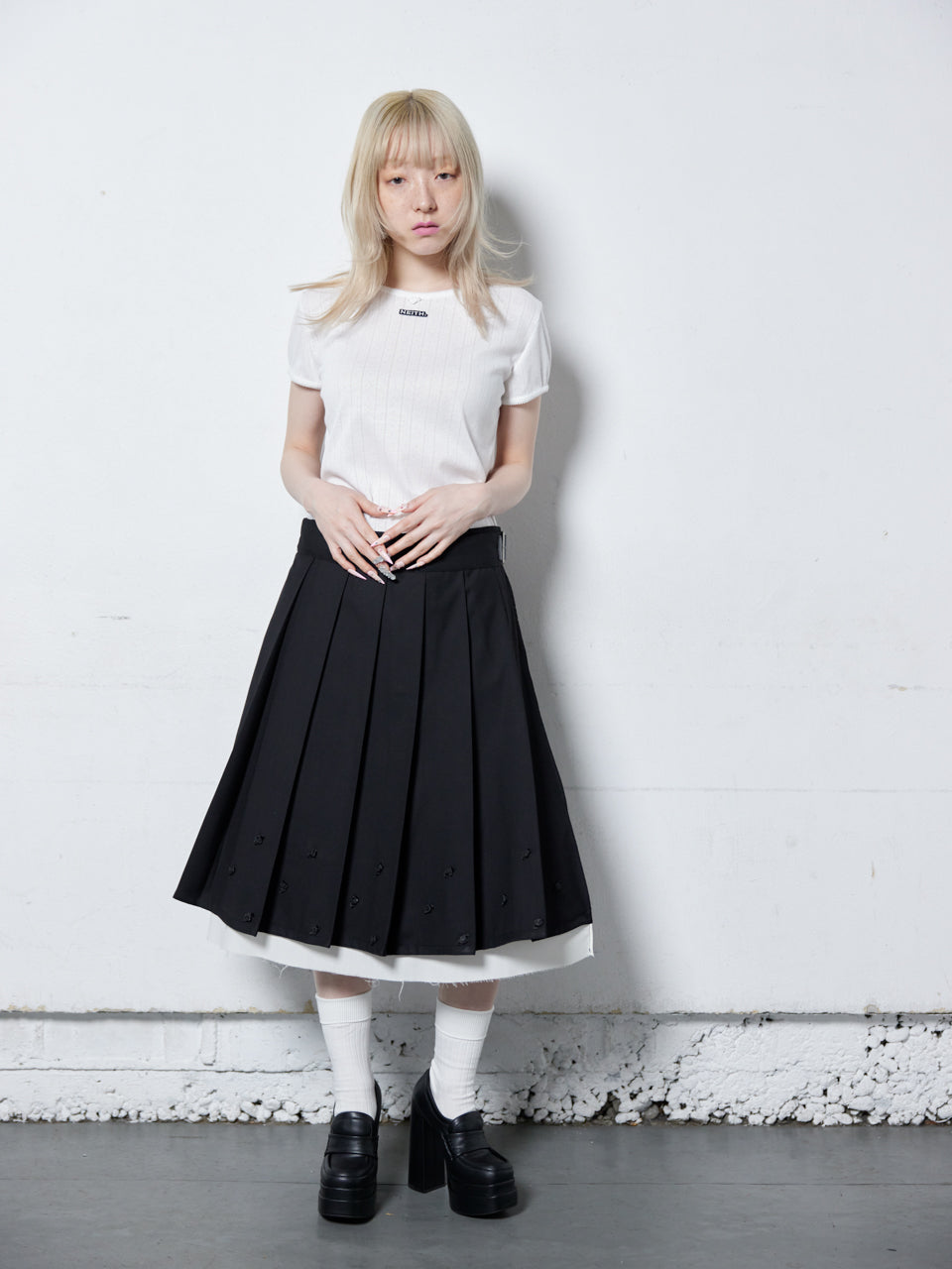Rose Pleats Skirt Pants(Black)