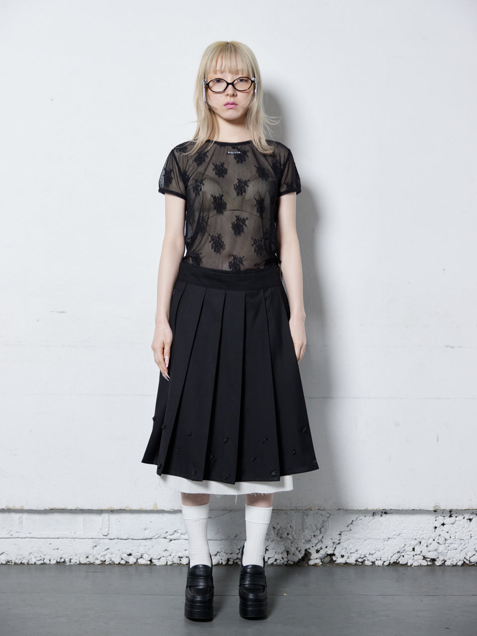 Lace Simple T-shirts(Black)