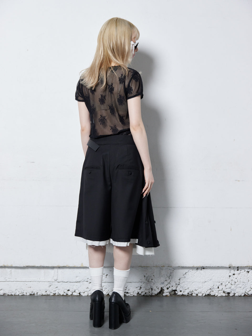 Rose Pleats Skirt Pants(Black)
