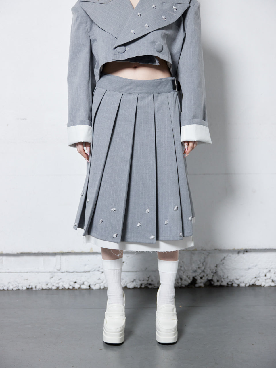 【Last2】Rose Pleats Skirt Pants(Gray)