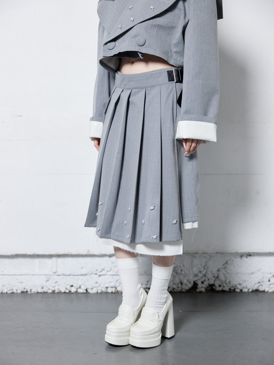 【Last2】Rose Pleats Skirt Pants(Gray)
