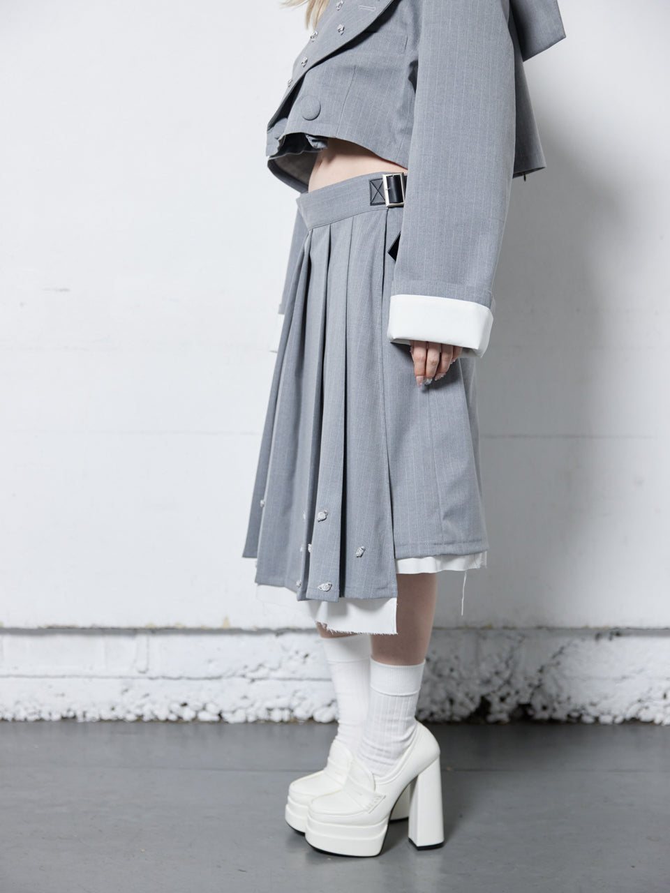 【Last2】Rose Pleats Skirt Pants(Gray)