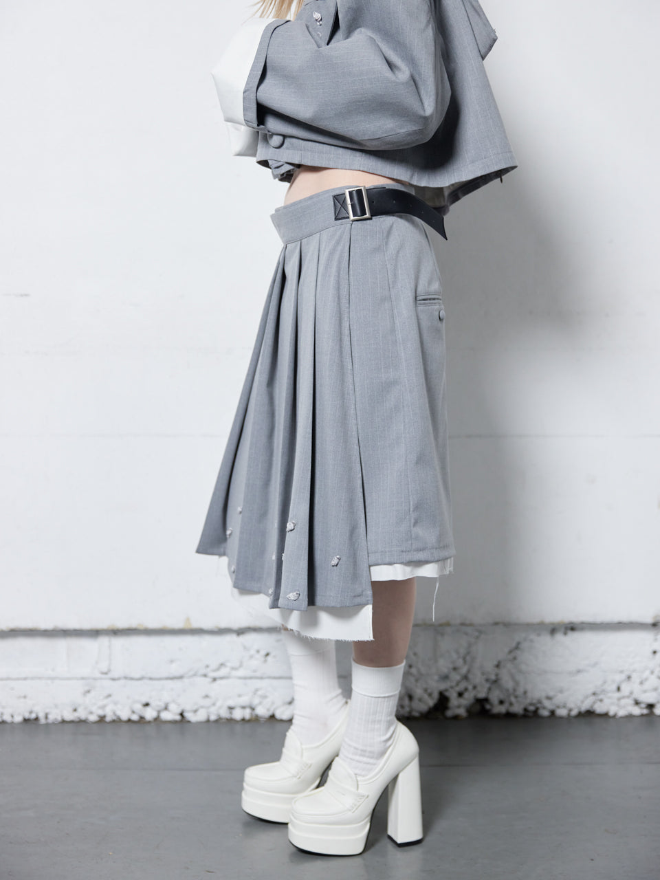 【Last2】Rose Pleats Skirt Pants(Gray)
