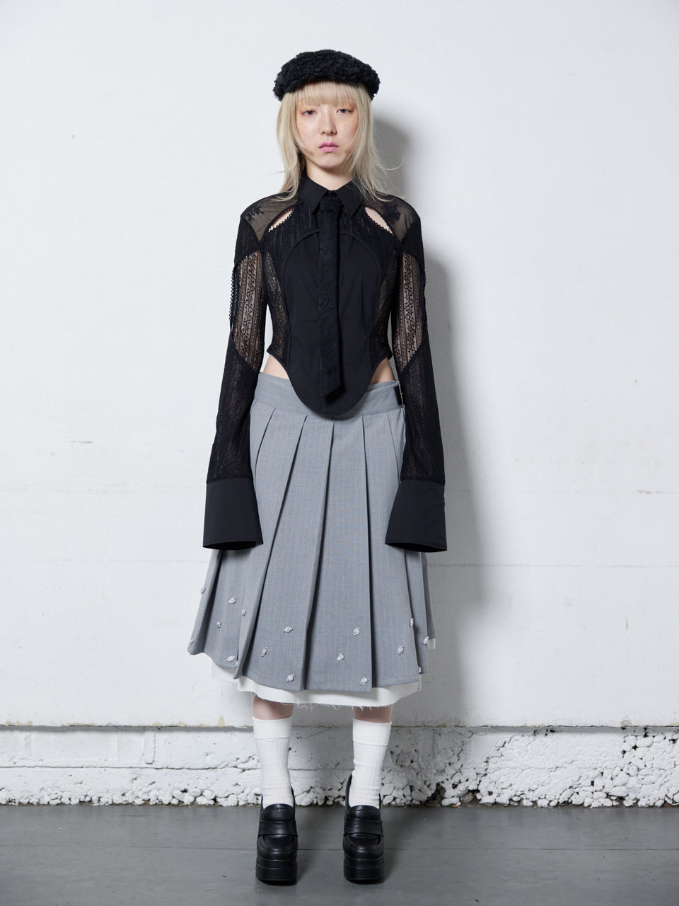 【Last2】Rose Pleats Skirt Pants(Gray)