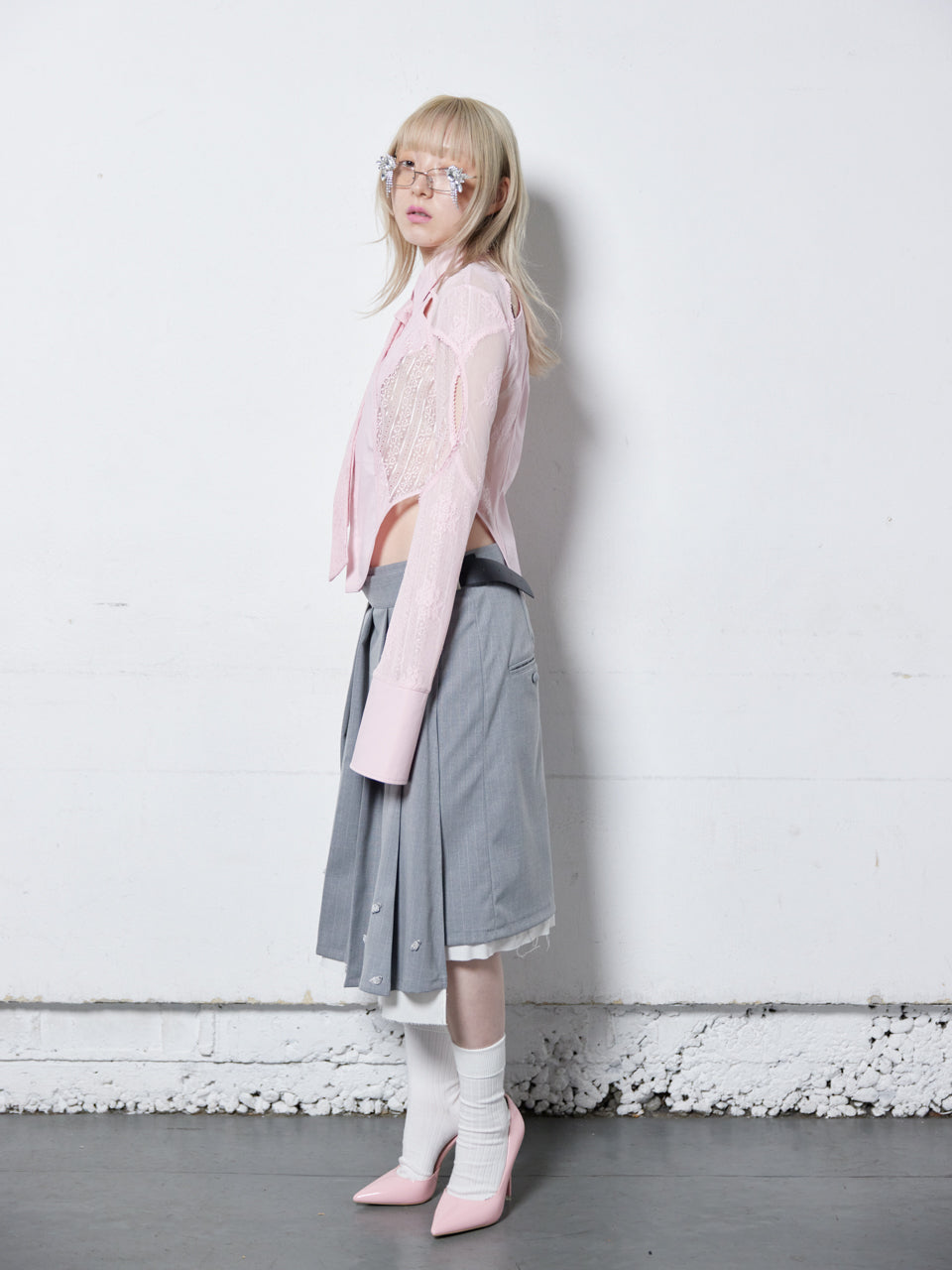 【Last1】Lace Tied Shirts(Pink)