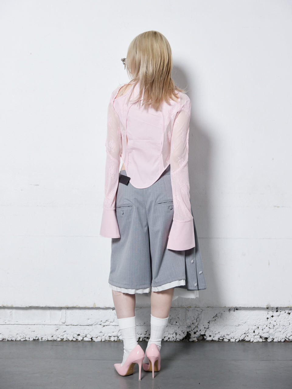 【Last1】Lace Tied Shirts(Pink)