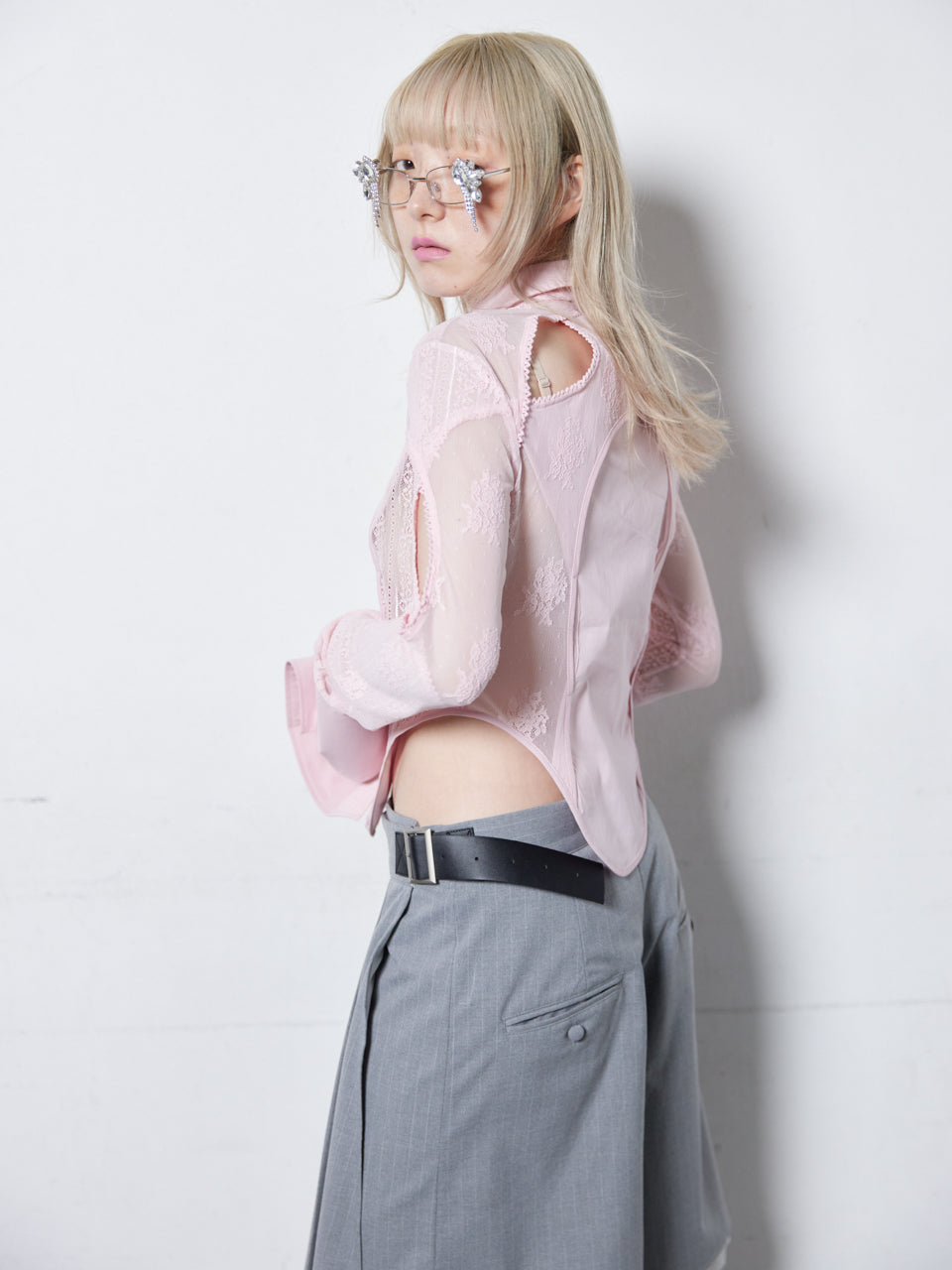 【Last1】Lace Tied Shirts(Pink)