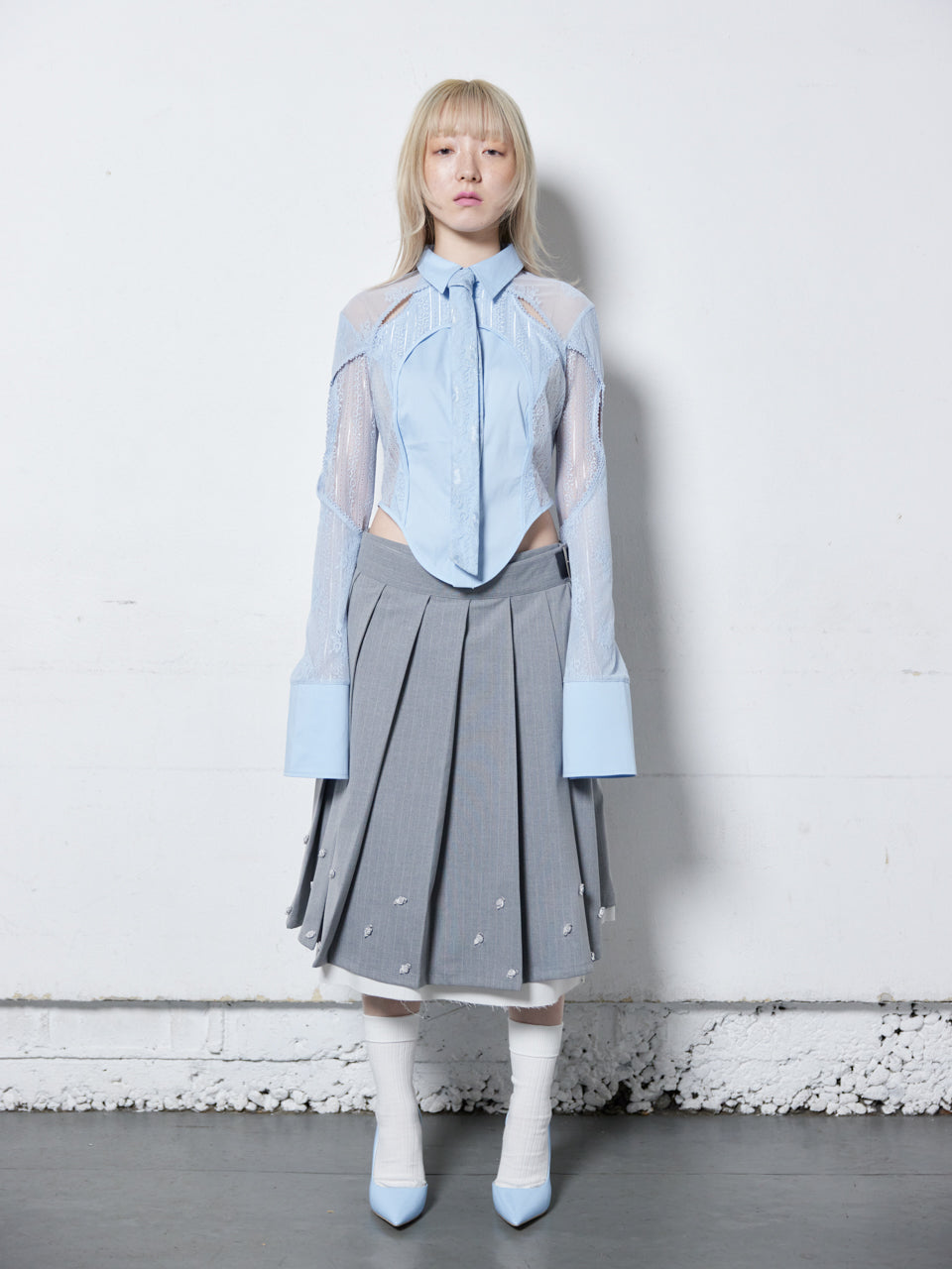 Lace Tied Shirts(Blue)