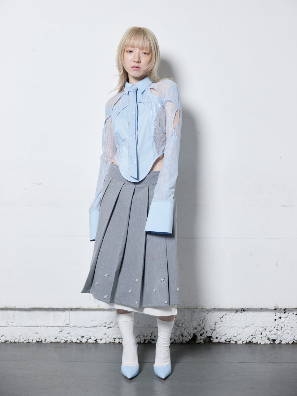 【Last2】Rose Pleats Skirt Pants(Gray)