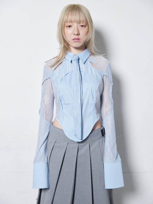 Lace Tied Shirts(Blue)