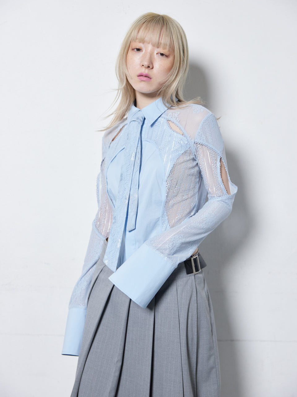 Lace Tied Shirts(Blue)
