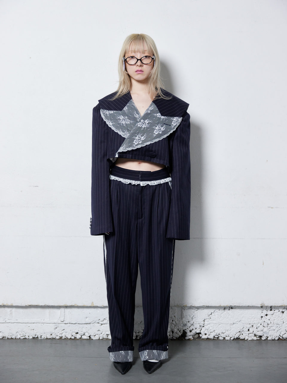 Stripe Lace Trousers(Navy)