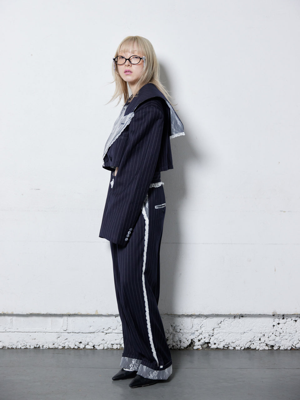 Stripe Lace Trousers(Navy)