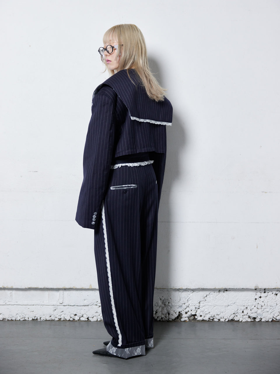 Stripe Lace Trousers(Navy)