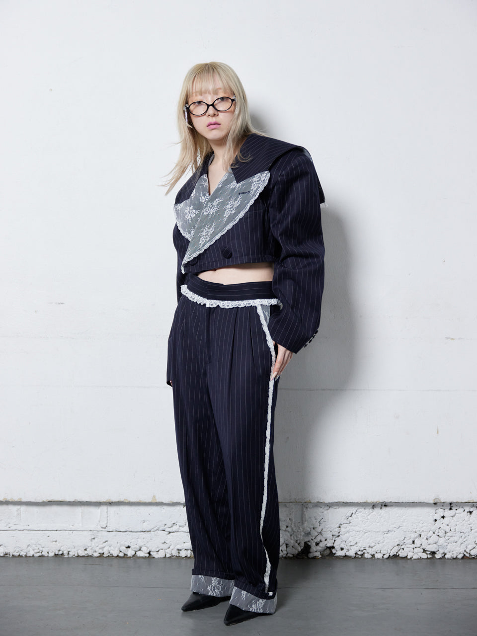 Stripe Lace Trousers(Navy)