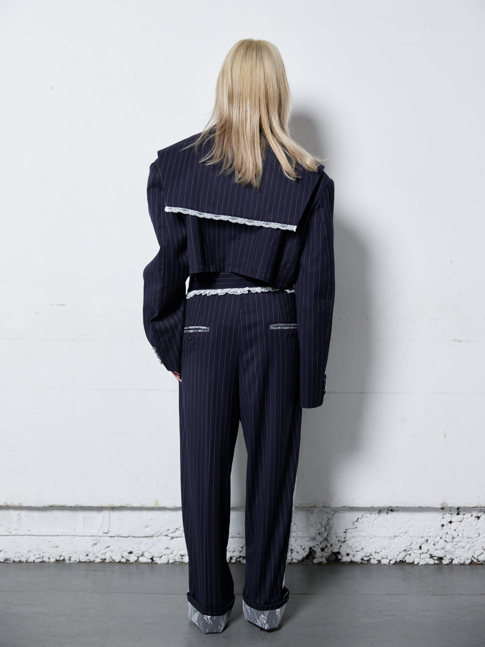 Stripe Lace Trousers(Navy)