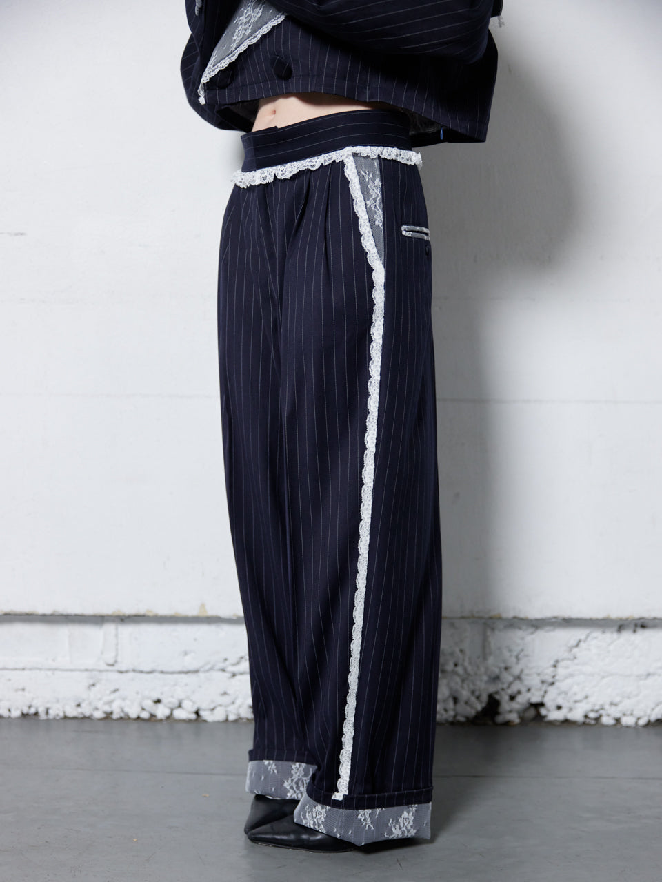 Stripe Lace Trousers(Navy)