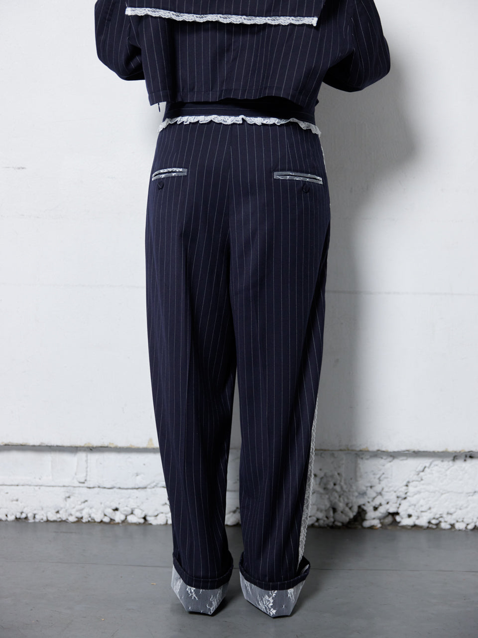 Stripe Lace Trousers(Navy)