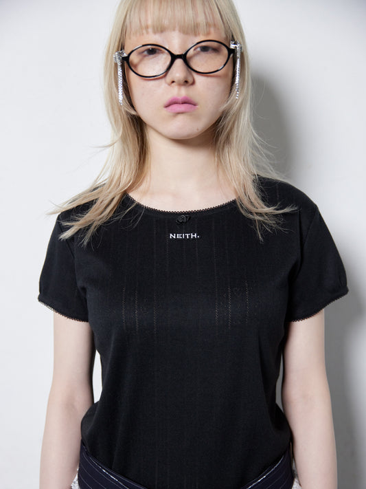 Eyeletknit T-shirts(Black)