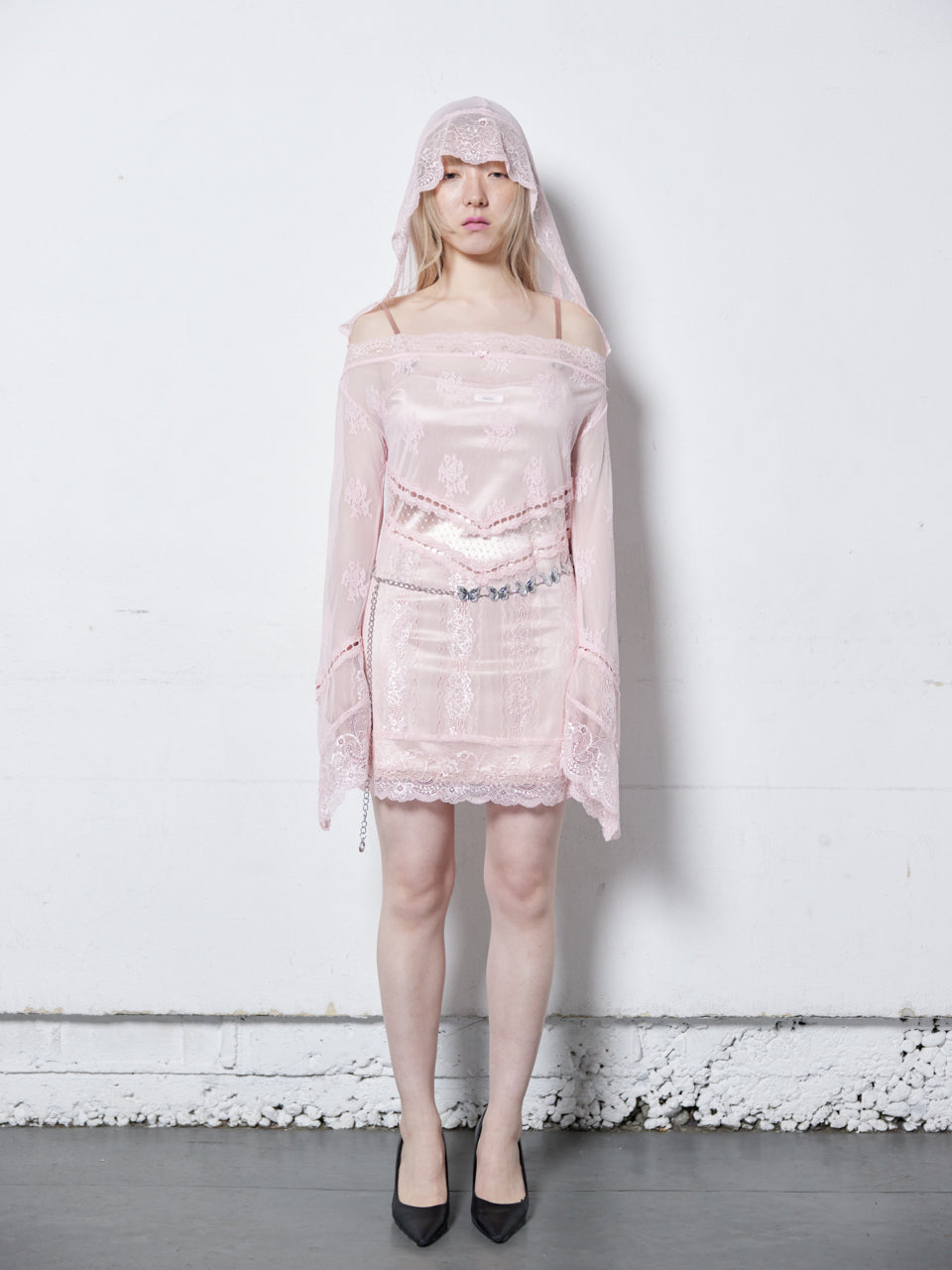 Veil Off-shoulder Dress(Pink)