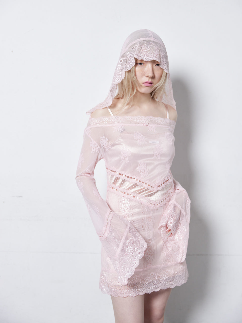 Veil Off-shoulder Dress(Pink)