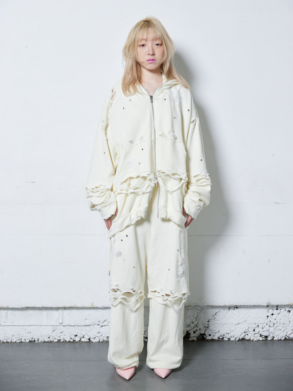 Rose Crush Sweat Pants(White)