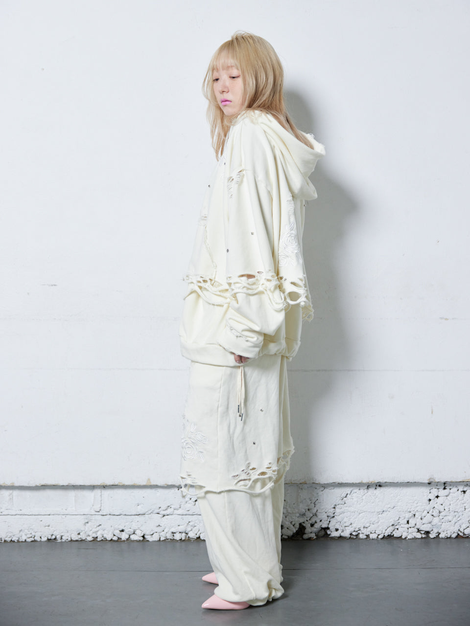 Rose Crush Sweat Pants(White)
