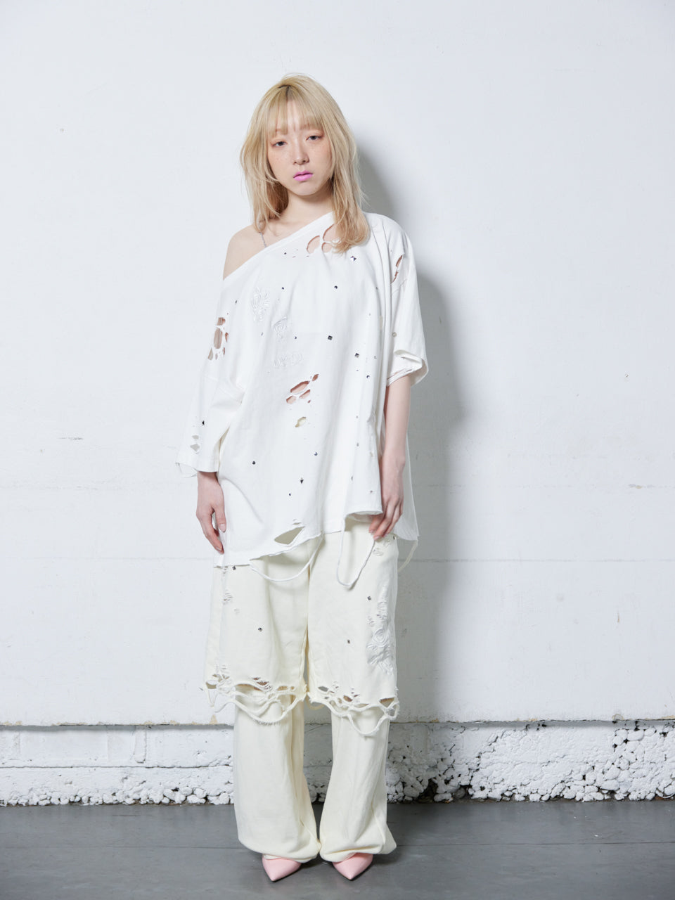 Rose Crush Sweat Pants(White)