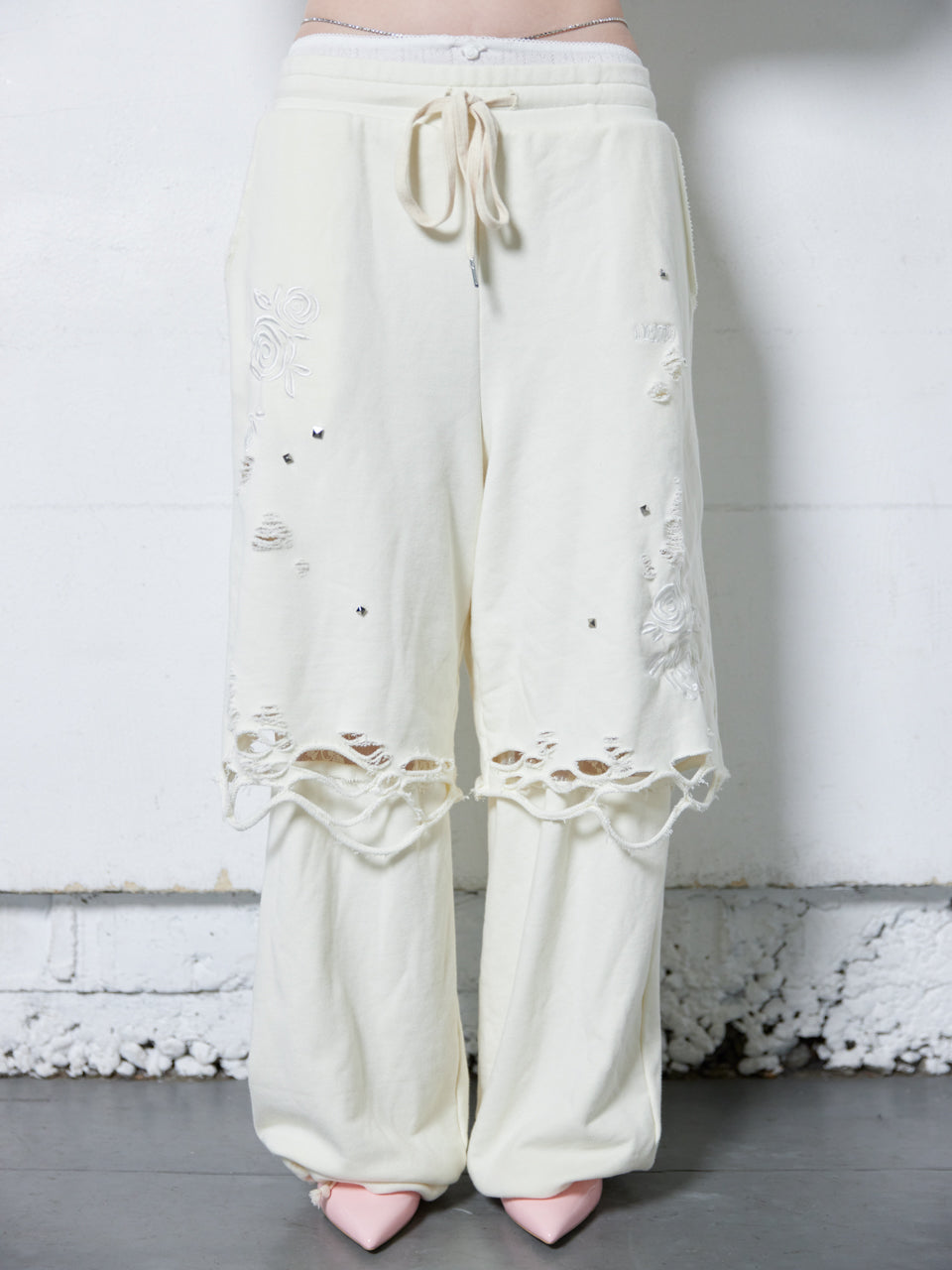 Rose Crush Sweat Pants(White)