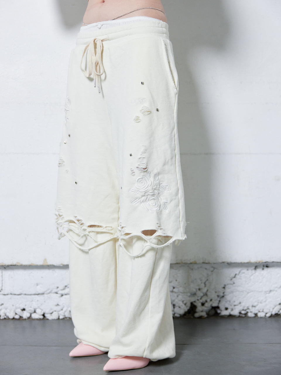 Rose Crush Sweat Pants(White)