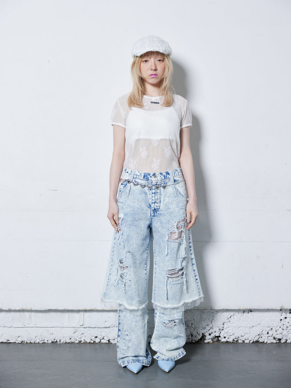 【Last1】Lace Simple T-shirts(White)
