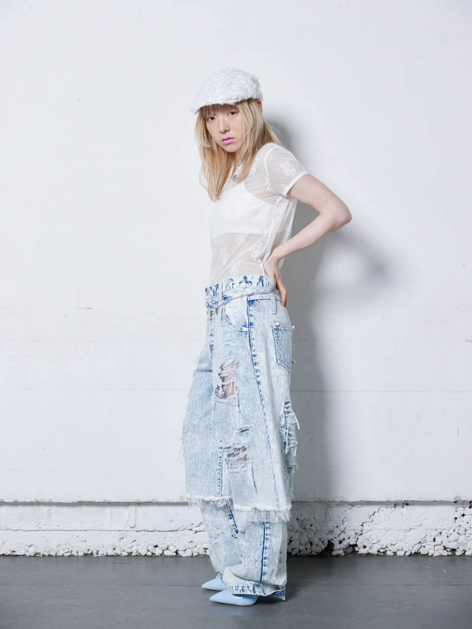 【Last1】Lace Simple T-shirts(White)