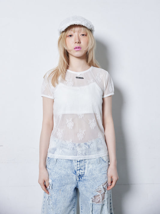 【Last1】Lace Simple T-shirts(White)