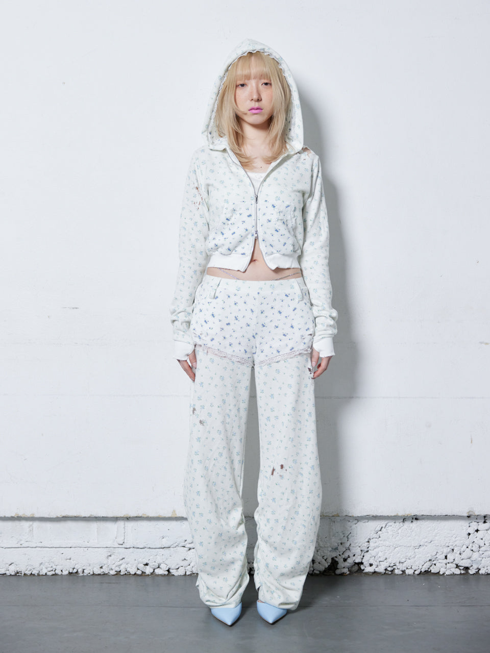 Flower Thermal Hoodie(Blue)